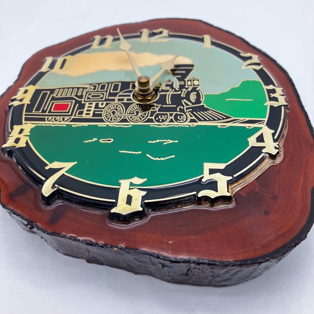 Ramar Industries Wall Clock Wood Slice VTG Brown Train Locomotive Handcrafted - Picture 4 of 9